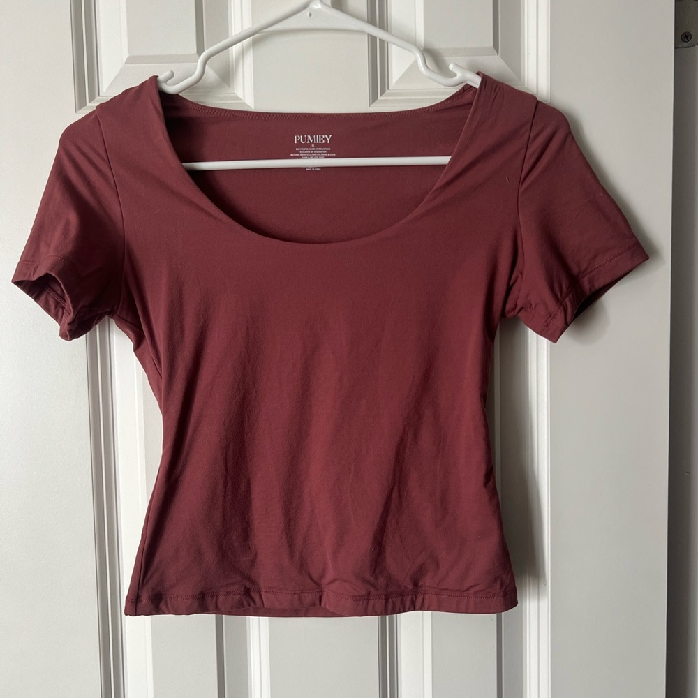 Brown Fitted Crop T-Shirt Short Sleeve